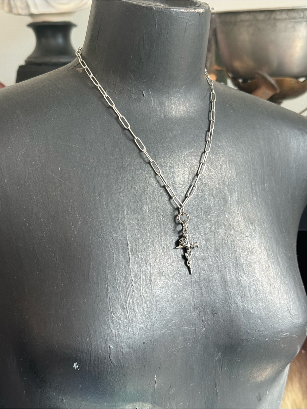 Coffin nail Cross Rose Pendant Necklace witchy goth necklace spiritual jewelry
